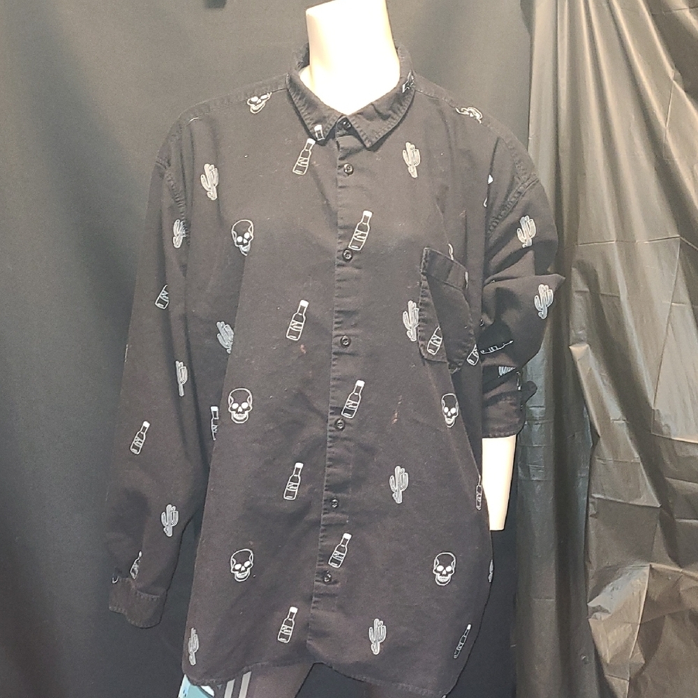 Black Skull and Cactus Print Men's Shirt ABOUND 2XL